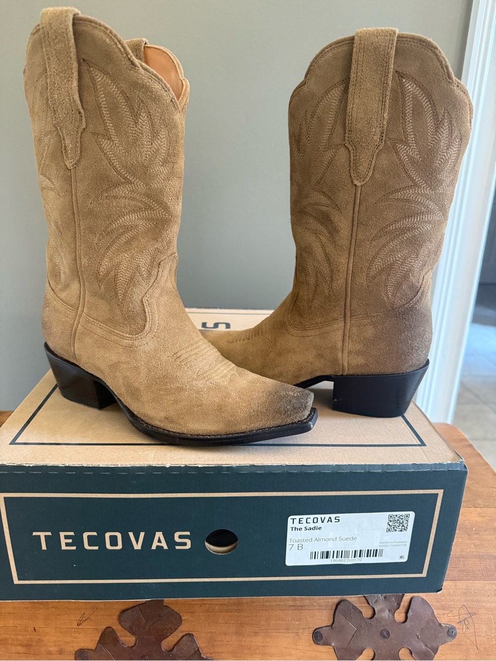 Tecovas Toasted Almond Suede Cowboy Boots - Tan - Picture 6 of 6